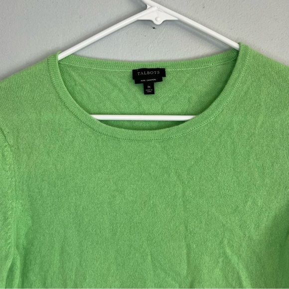 Talbots Womens 100% Cashmere Crew Neck Pullover Sweater Sz M Green Lightweight - Picture 3 of 8